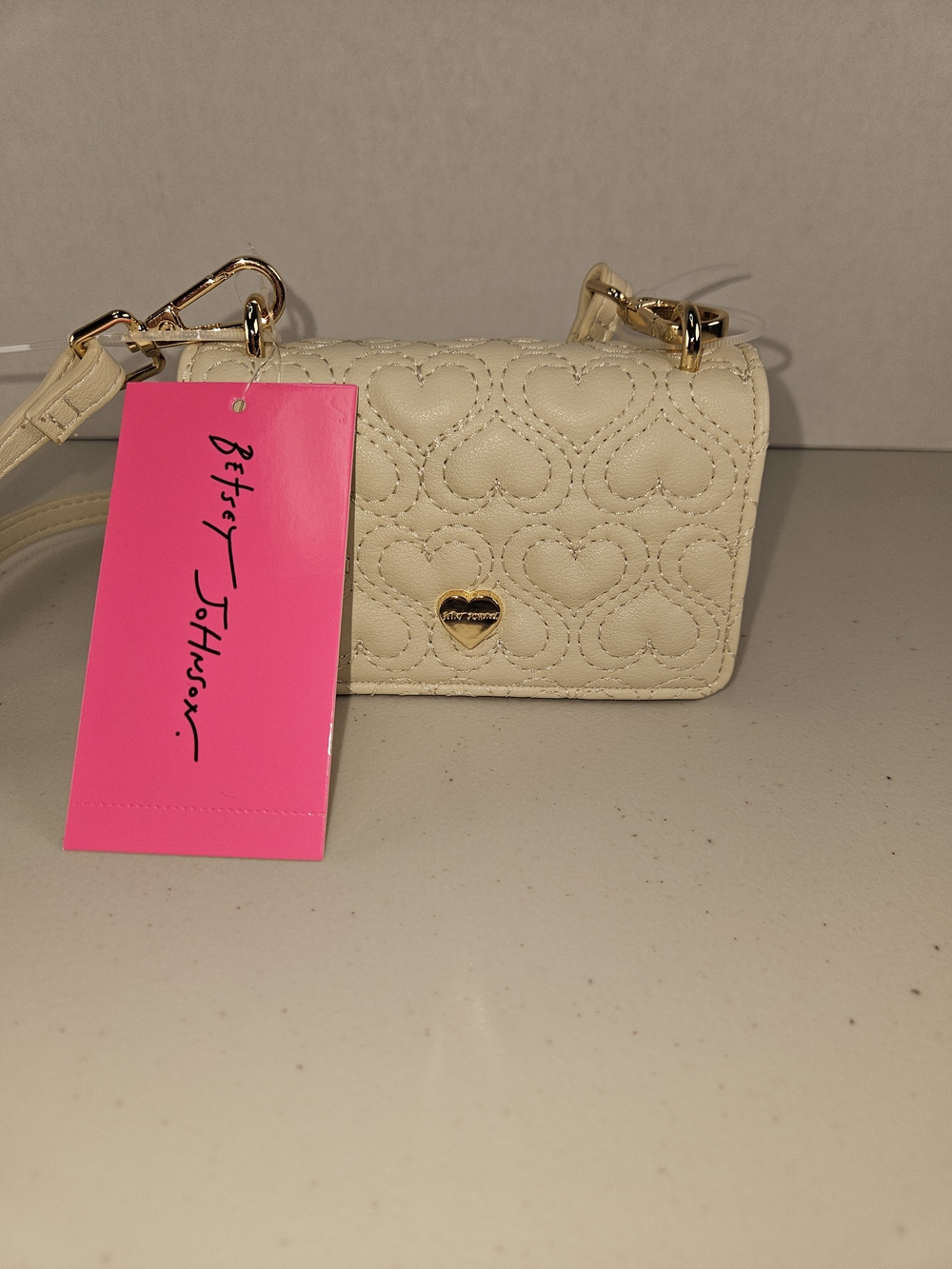 Betsey Johnson Cream Quilted Heart Crossbody Bag